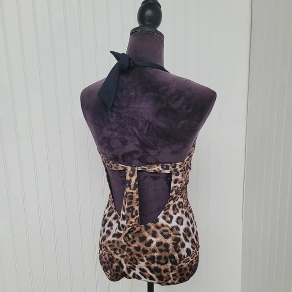 Guess USA Women's 1 Pc Brown Black Gold Leopard Swim Bathing Suit 377132 Sz M - Picture 7 of 13